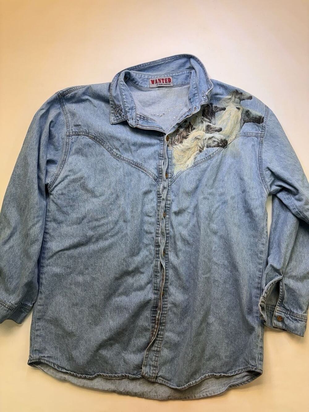 Wanted by Beads Beautiful Vintage Embellished Horse Denim Western Shirt